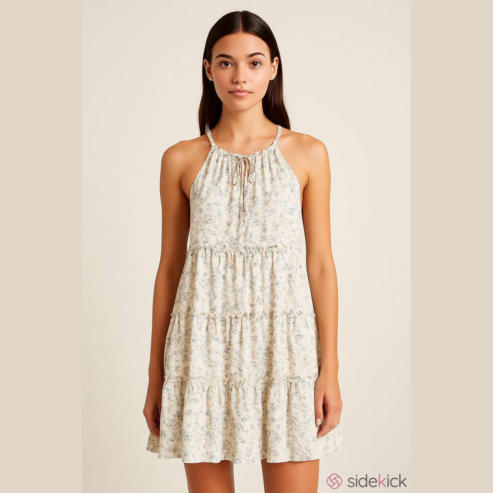 Evelyn Blue Sleeveless Floral Tiered Sundress Lightweight Short Dress Women S